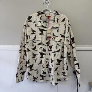 Woolrich x Target Flannel Shirt Mens XL Cream Bird Print Motif Button Down NWT